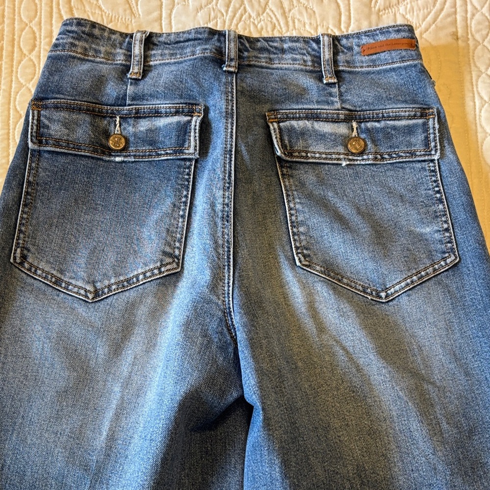 Pilcro Wide Leg Cropped Denim Jeans - Medium Blue - Picture 7 of 7